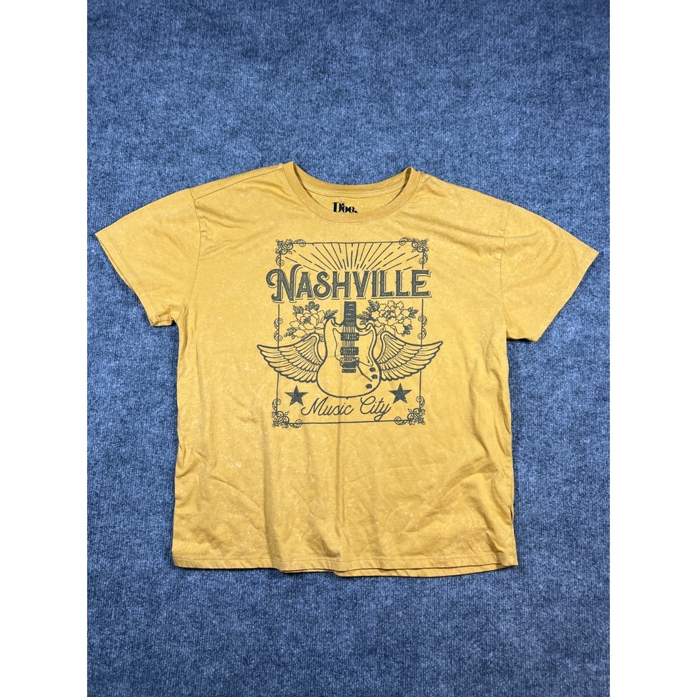 Doe. Nashville Music City T Shirt Men XL Mustard Yellow Graphic Cotton Crew Neck